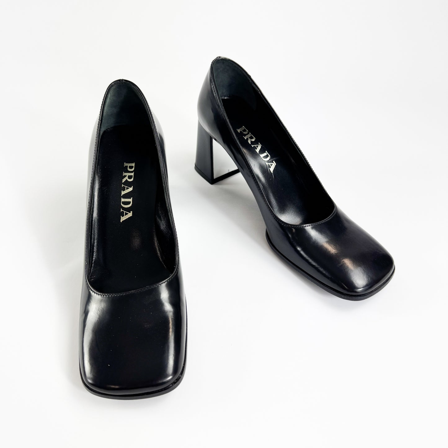Prada Mirrored Square Toe Block Heels SS1999