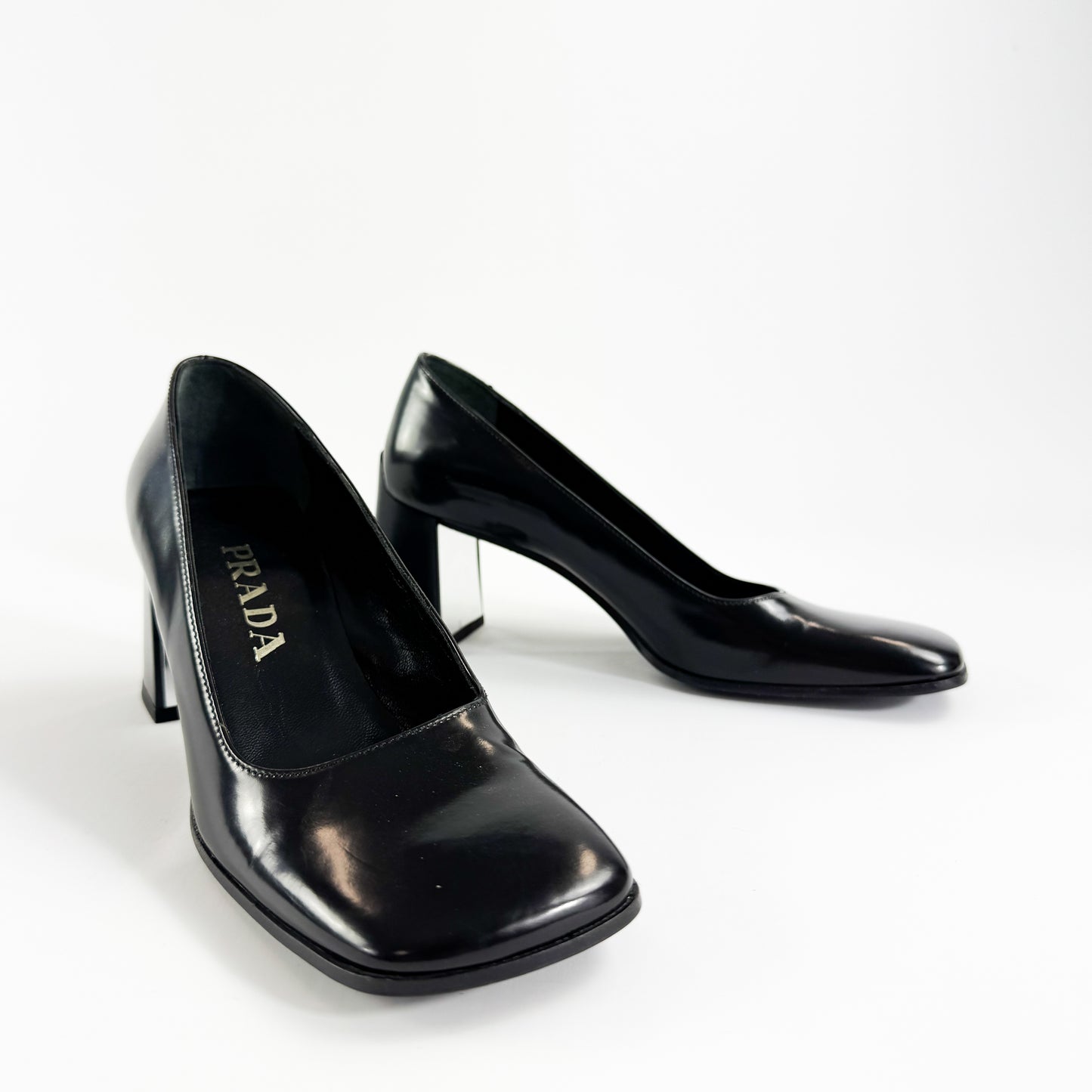Prada Mirrored Square Toe Block Heels SS1999