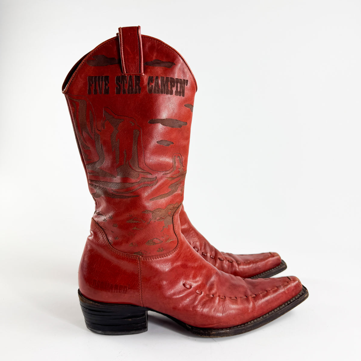 Dsquared2 Red "Five Star Camping" Cowboy Boots 2000s