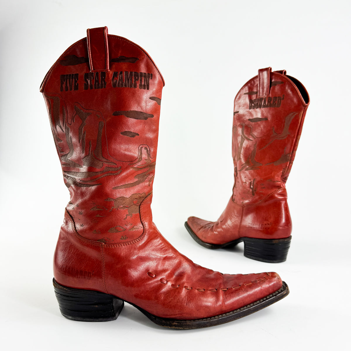 Dsquared2 Red "Five Star Camping" Cowboy Boots 2000s