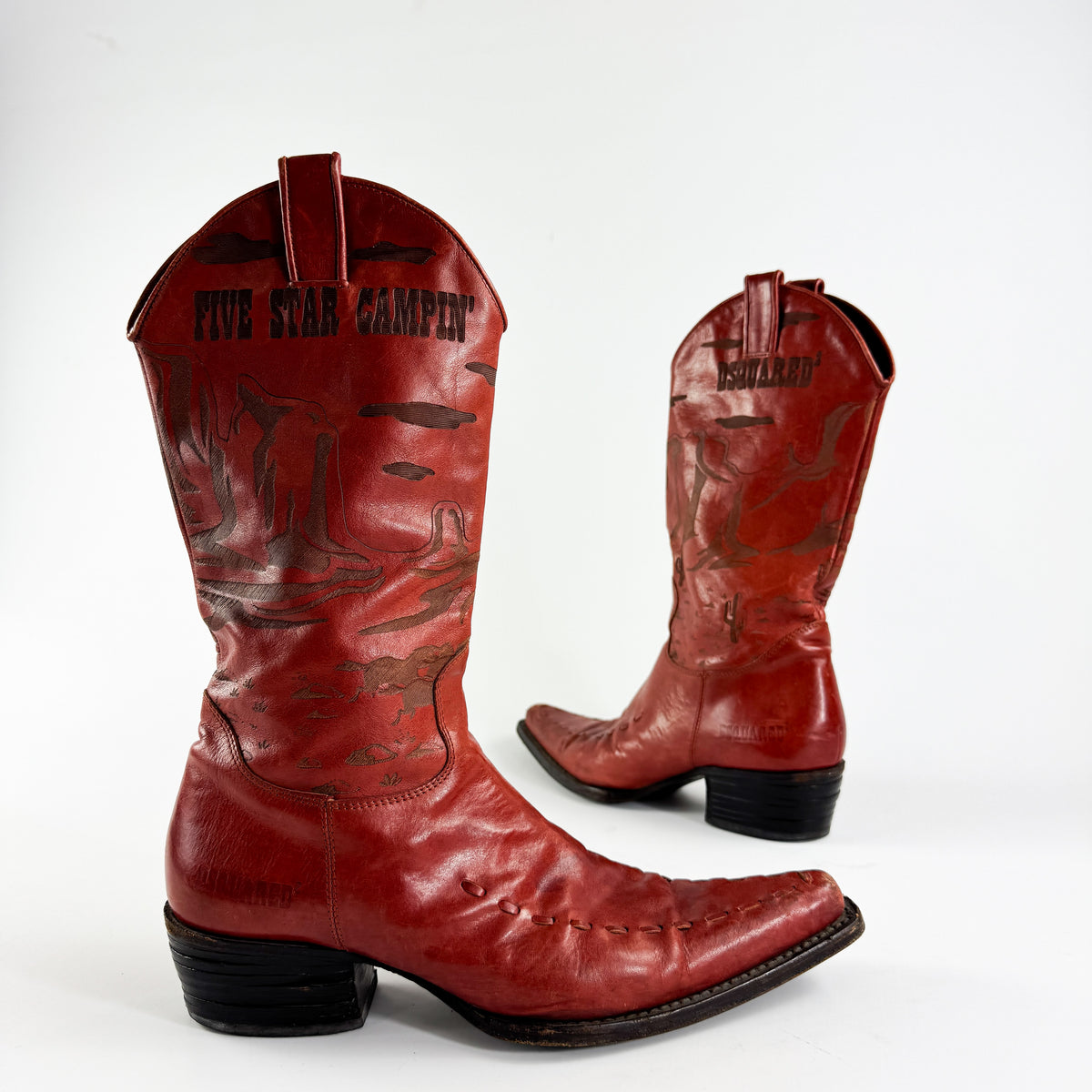 Dsquared2 Red "Five Star Camping" Cowboy Boots 2000s