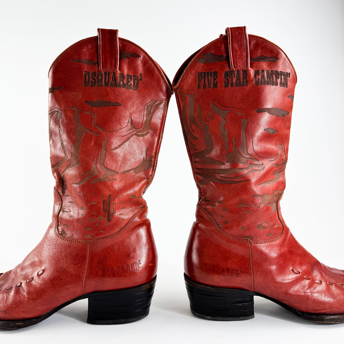 Dsquared2 Red "Five Star Camping" Cowboy Boots 2000s