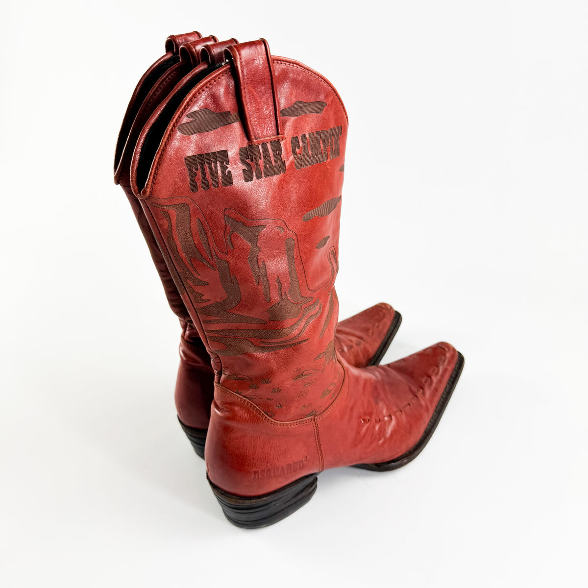 Dsquared2 Red "Five Star Camping" Cowboy Boots 2000s