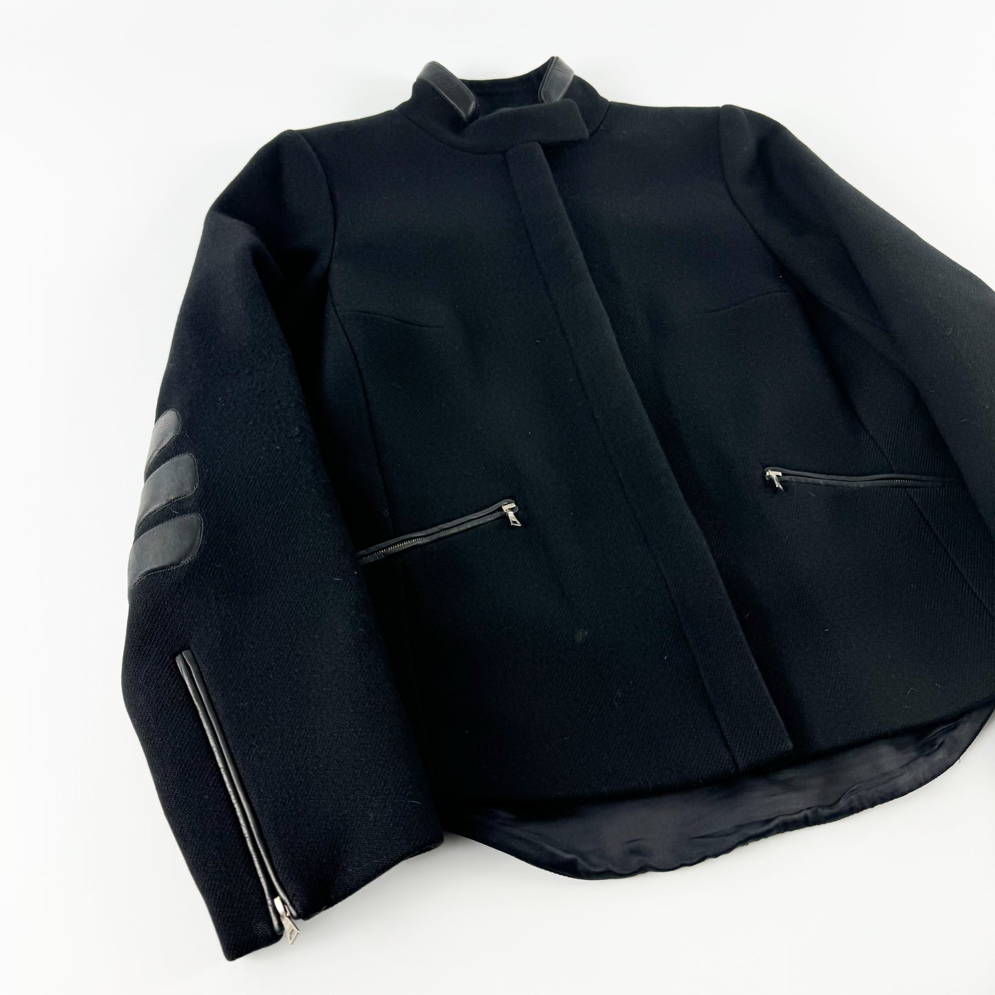 Prada Leather Padding Biker Wool Jacket FW1999