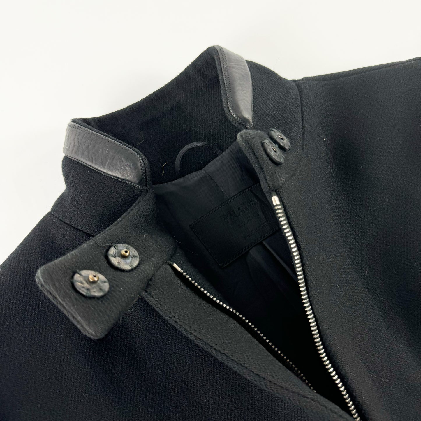 Prada Leather Padding Biker Wool Jacket FW1999