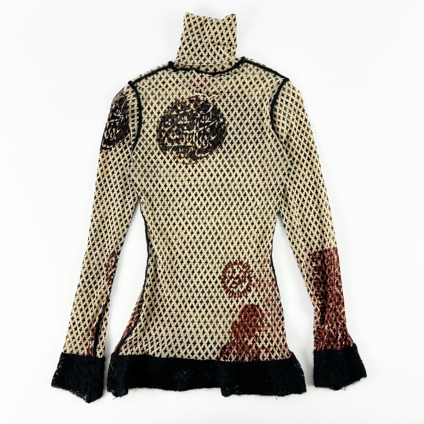 Jean Paul Gaultier Lace Hem Rune Mesh Turtle Neck