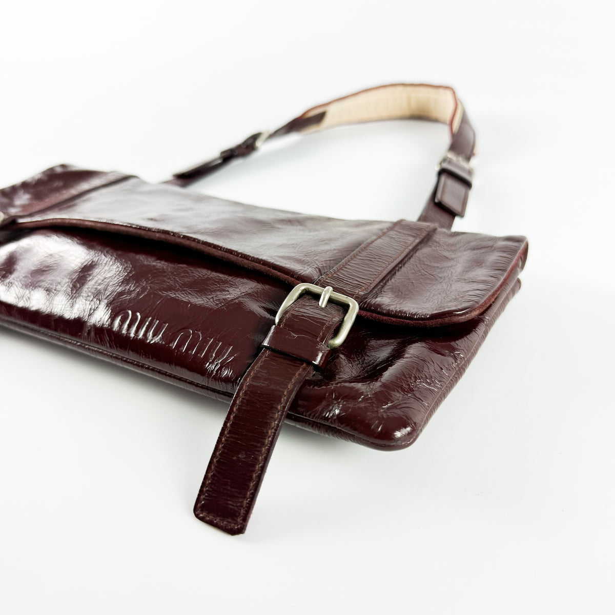Miu Miu Belted Patent Leather Shoulder Bag SS2000