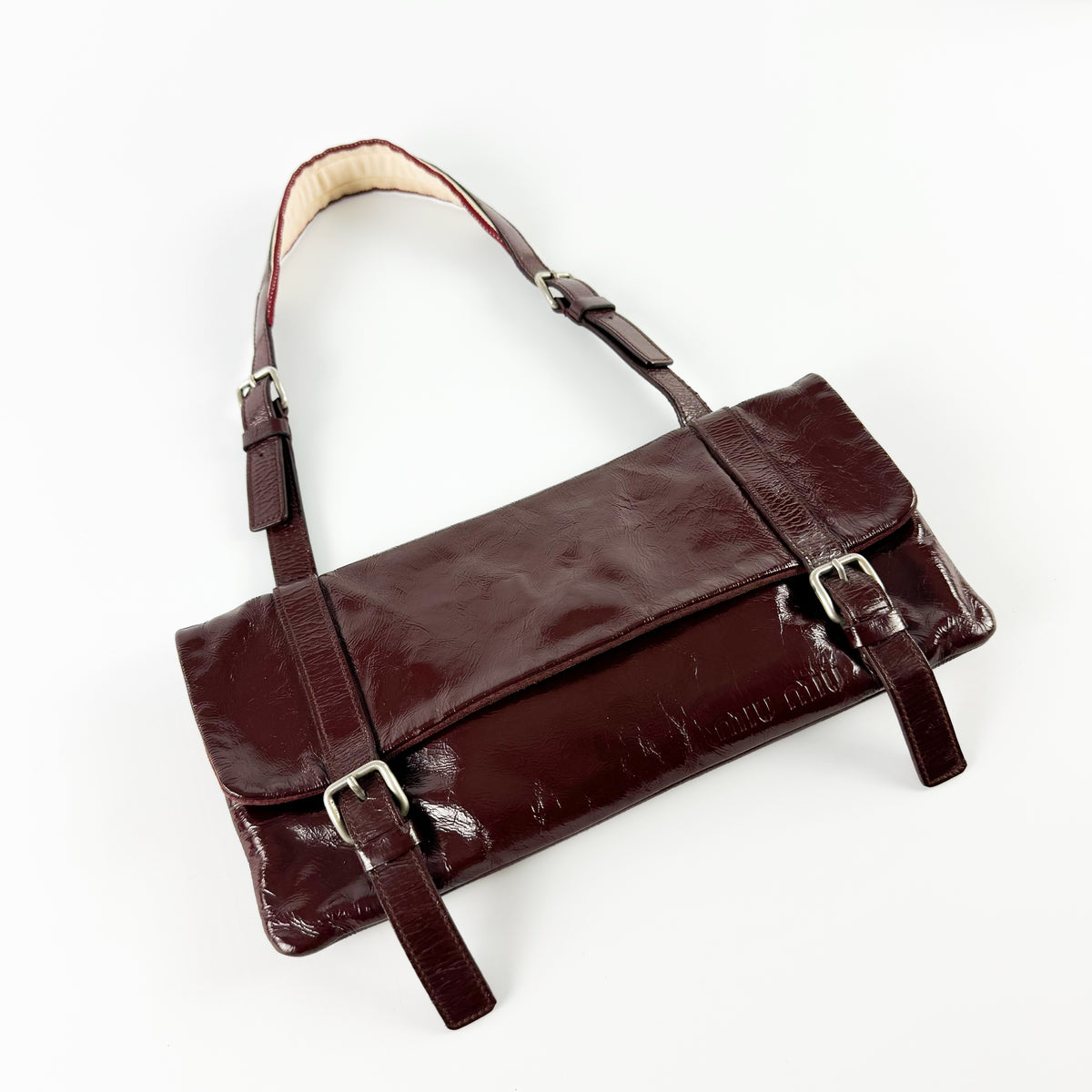 Miu Miu Belted Patent Leather Shoulder Bag SS2000