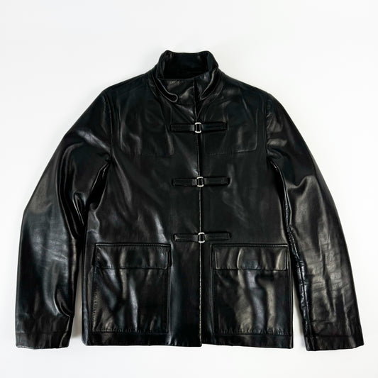 Prada Black Velcro Buckle Leather Jacket FW1999