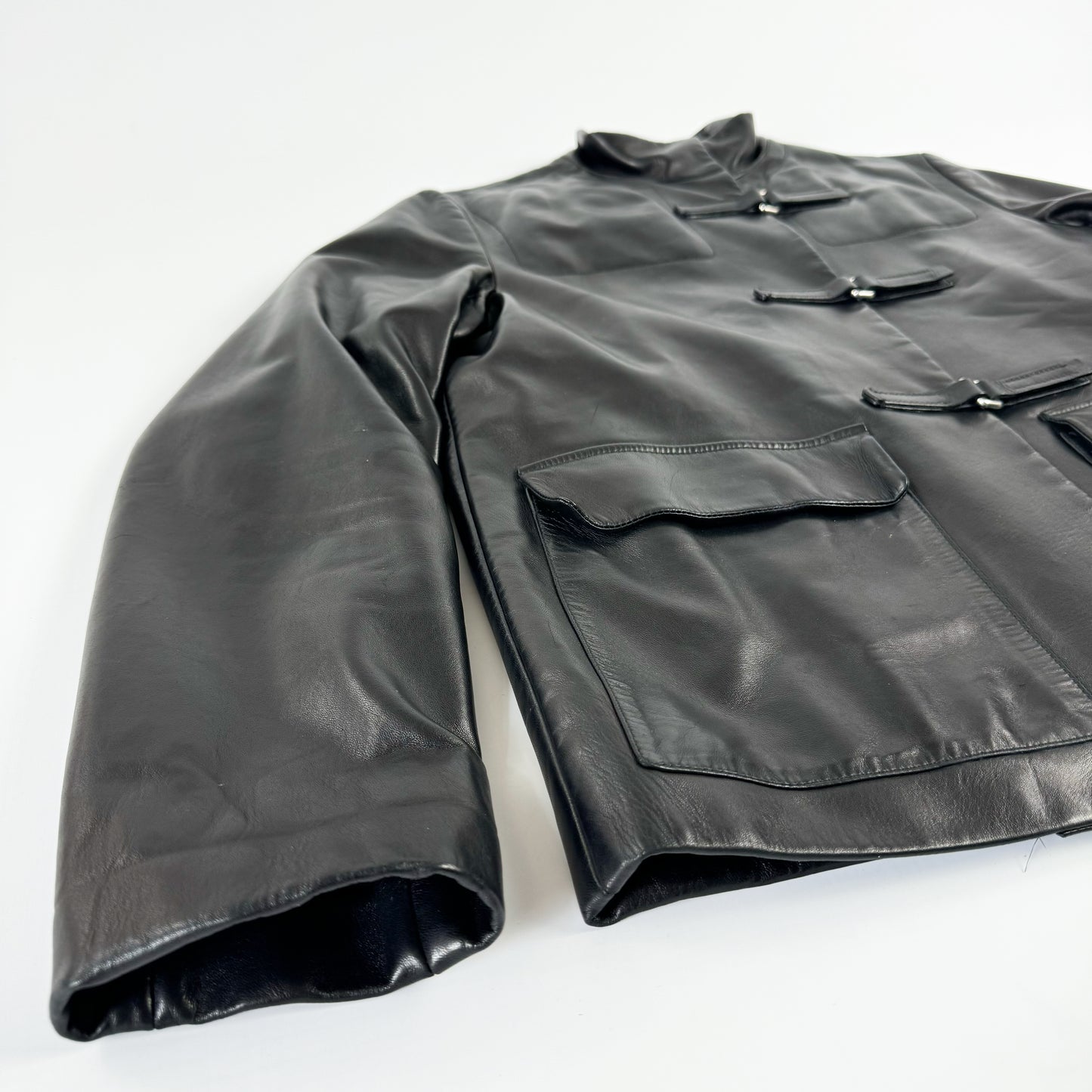 Prada Black Velcro Buckle Leather Jacket FW1999