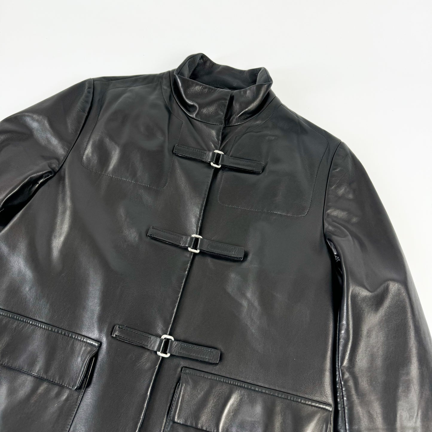 Prada Black Velcro Buckle Leather Jacket FW1999