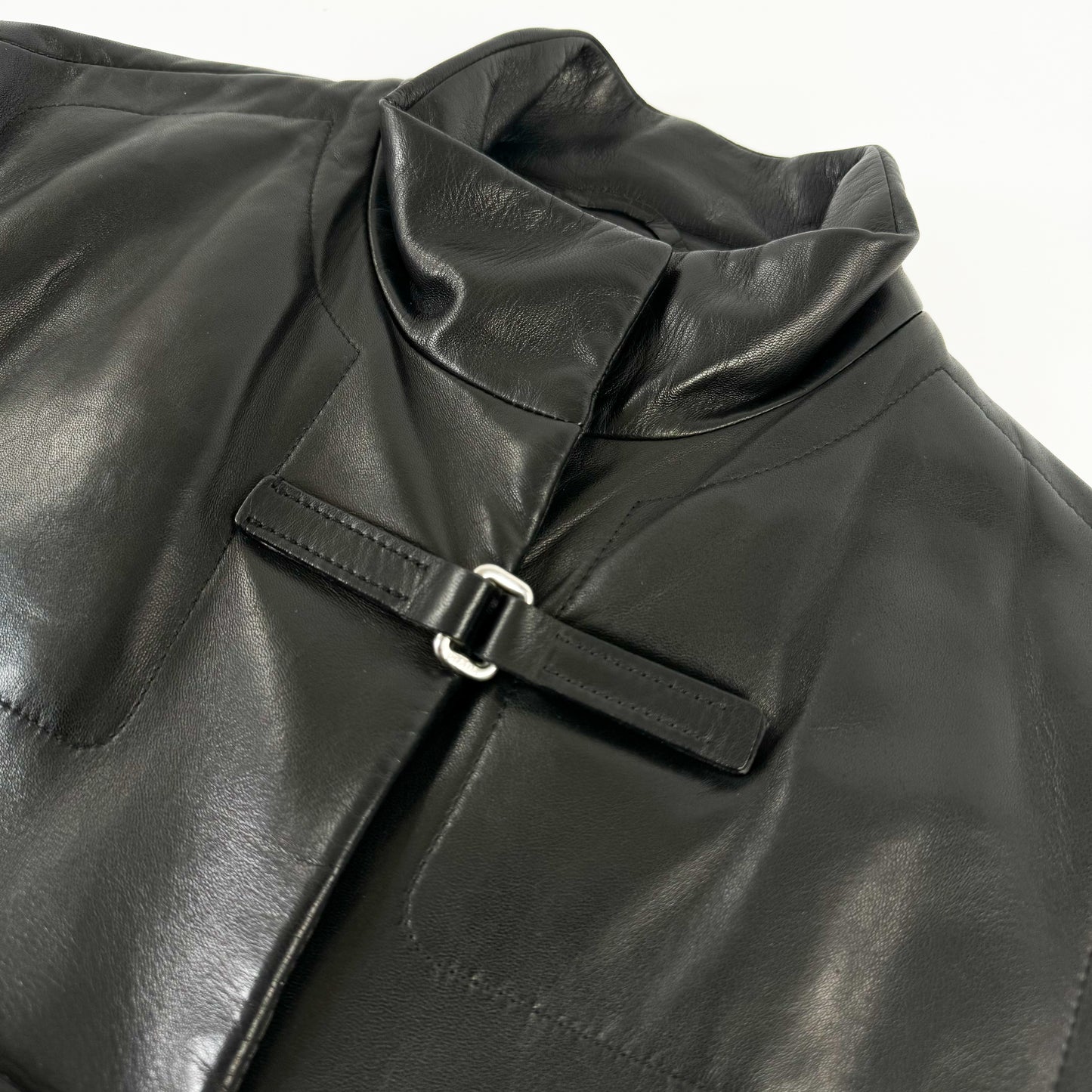 Prada Black Velcro Buckle Leather Jacket FW1999