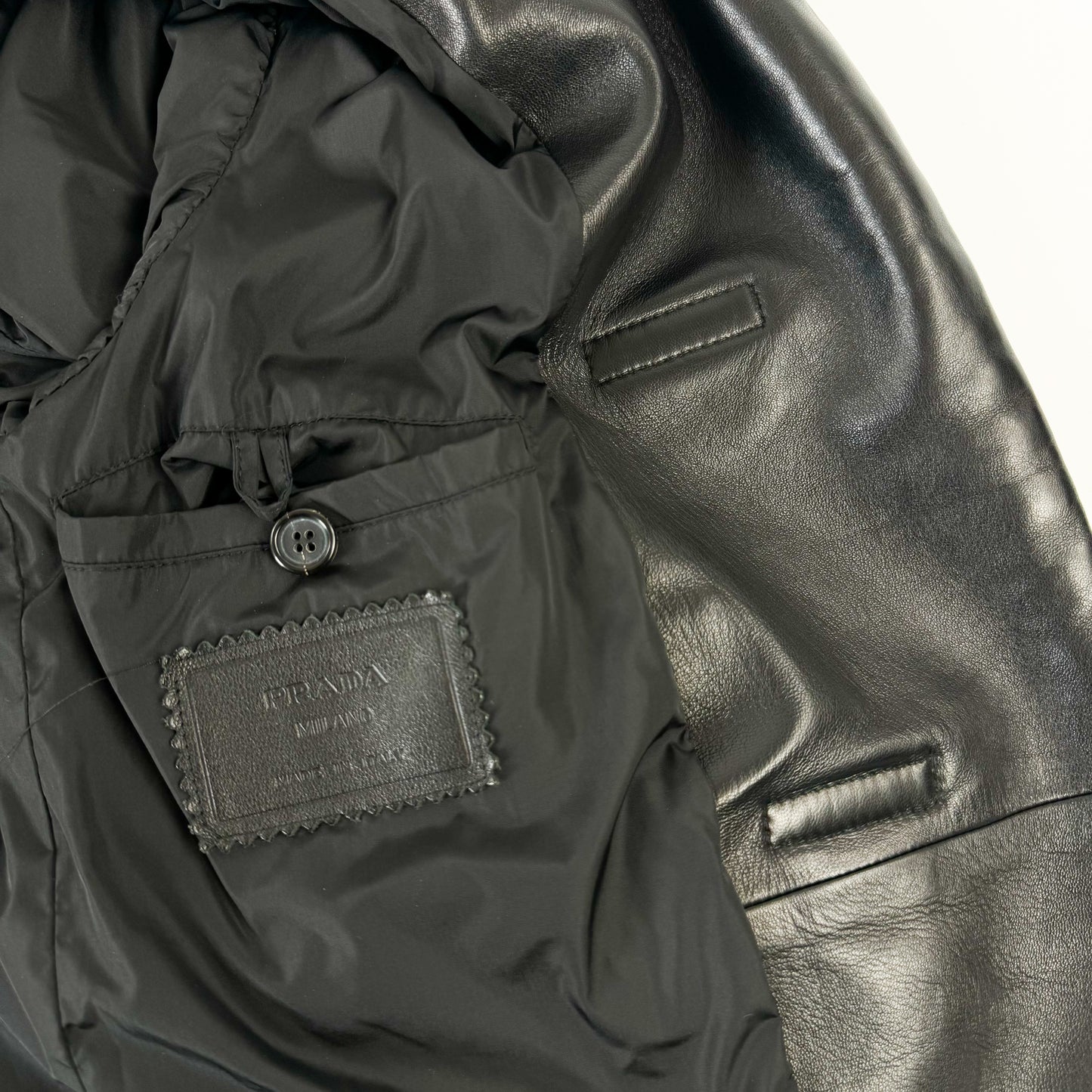 Prada Black Velcro Buckle Leather Jacket FW1999