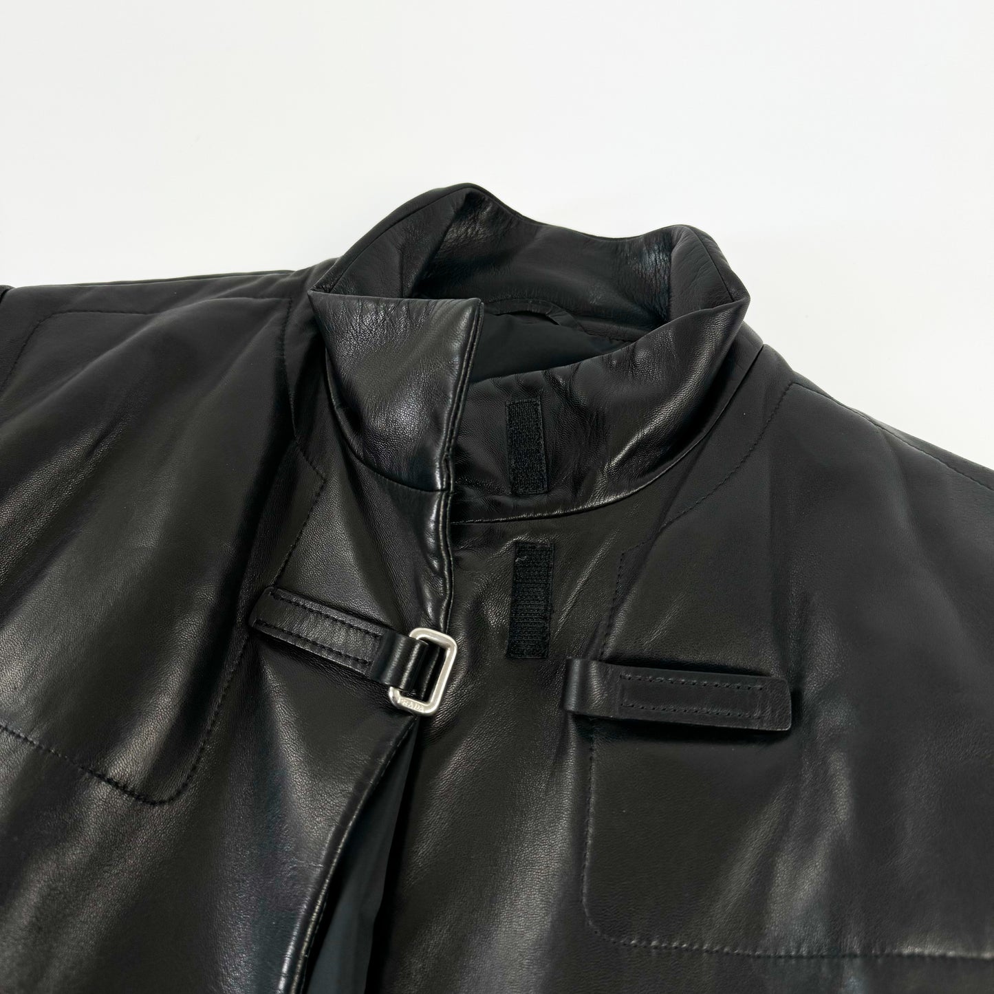 Prada Black Velcro Buckle Leather Jacket FW1999