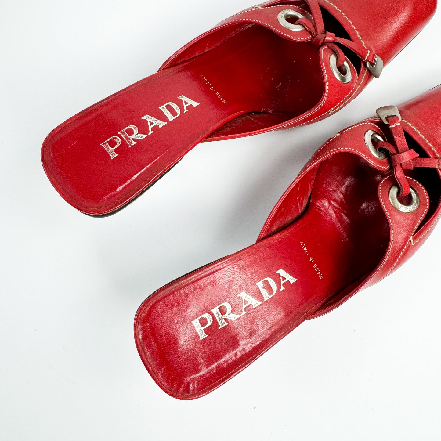 Prada Red Leather Bow Kitten Heels