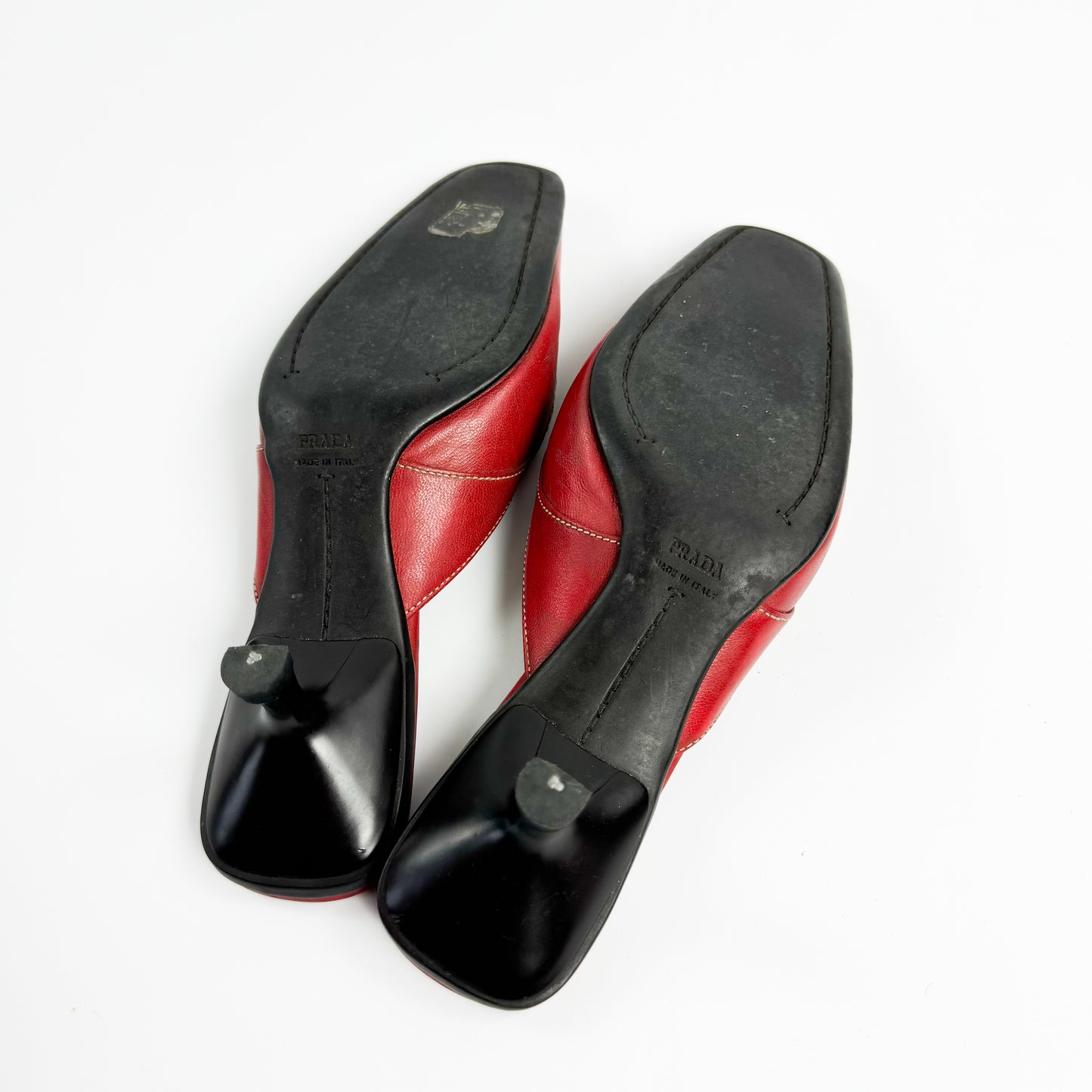 Prada Red Leather Bow Kitten Heels