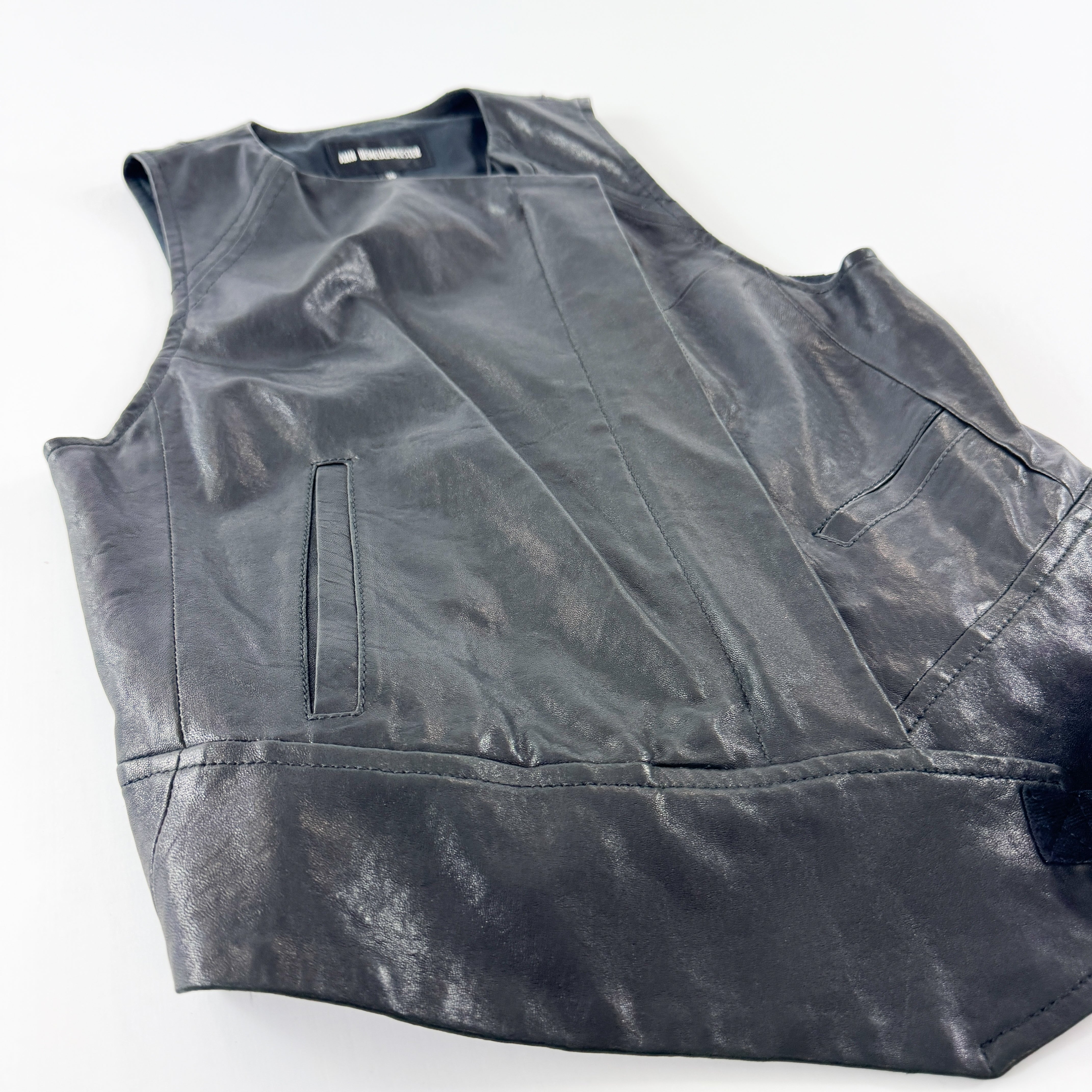 トップス ANN DEMEULEMEESTER leather vest silver Ann Demeulemeester Asymmetrical Leather Biker Vest 2000s