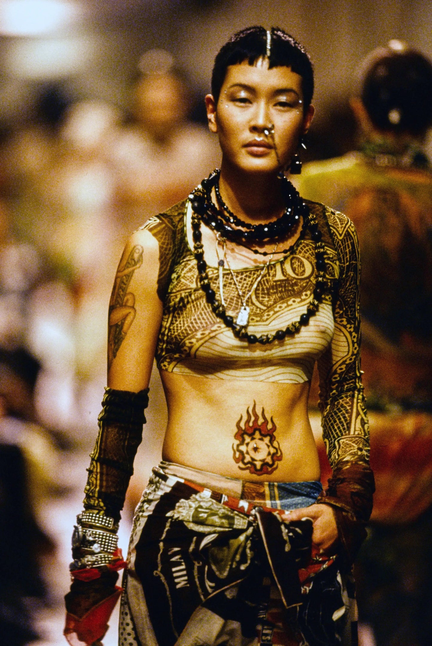 Jean Paul Gaultier Currency Patchwork Mesh Body Suit SS1994