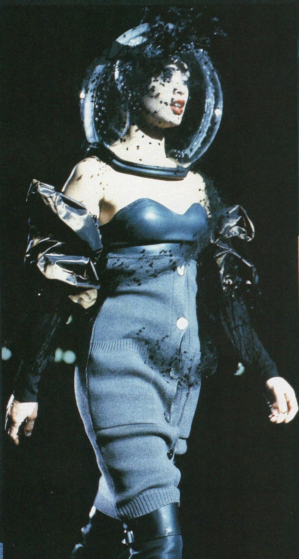 Jean Paul Gaultier Equator Knit & Satin Mock Neck Dress FW1987