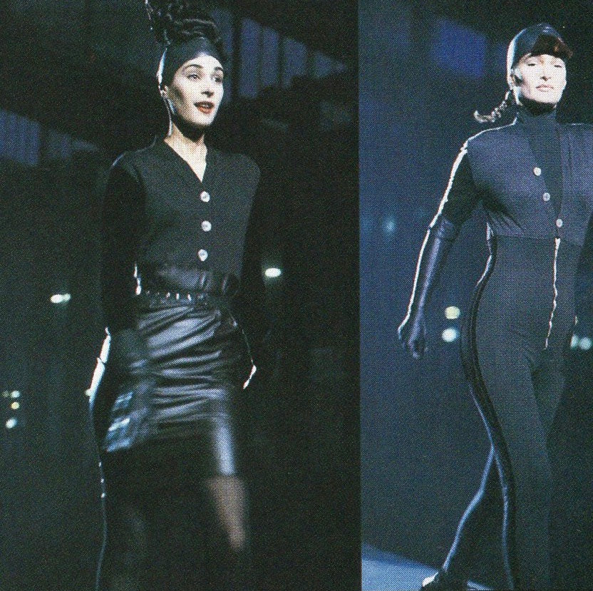 Jean Paul Gaultier Equator Knit & Satin Mock Neck Dress FW1987